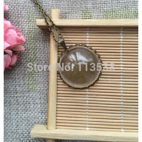 Freeshipping 20sets/lot charm half 30mm glass bubble & base & connector&Necklace set glass globe DIY glass vials pendant DIY