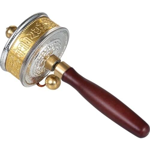 Tibetan Prayer Wheel Tibetan Buddhist Hand Turn Praying Instrument Copper Hand-Held Prayer Wheel with Lotus Base
