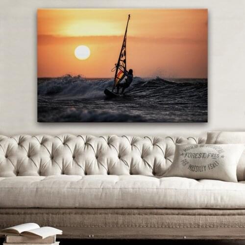 Sun Sunset Windsurfing sports living room decoration home art decor wood frame fabric poster