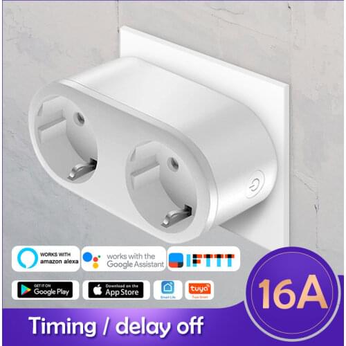 Tuya smart plug EU FR wifi socket 2 in 1 extension socket measure power consumption timer work with alexa echo google smart life