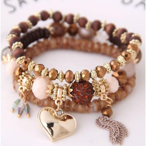 YADA Gifts New Gold Heart Handmade Bracelets&Bangles For Women Bohemian Jewelry Bracelets Charm Crystal Tassel Bracelet BT200392