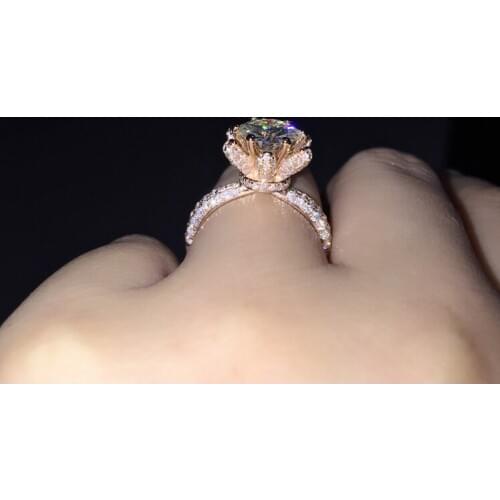 Size 5-10 Handmade Luxury Jewelry 925 Sterling Silver Filled Rose Gold 5A White Cubic Zirconia CZ Women Wedding Flower Ring Gift