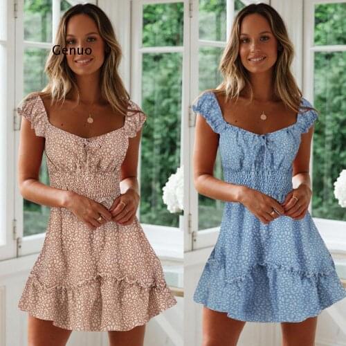 Women Summer Boho Floral Short Mini Dress Evening Party Beach Dresses Holiday Sundress