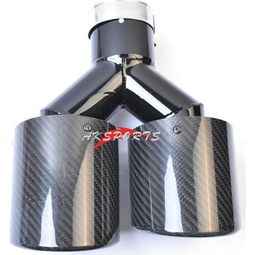 1PC Right Side Y Style Rolled Twill Carbon Fiber Bright Black Color Exhaust Pipe Muffle Tip For BME f30