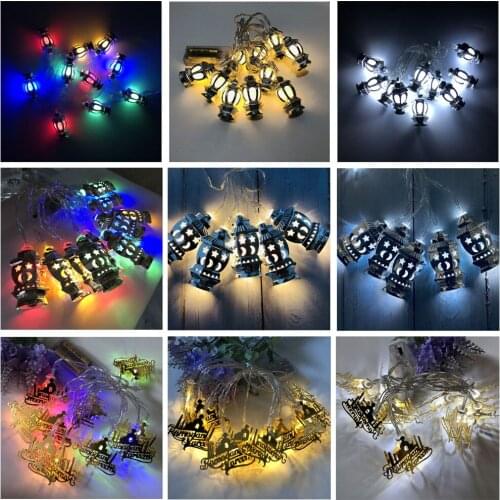10/20LED Moon Star Castle Oil Lamp Led Light String Ramadan Decoration For Home Muslim Islamic Festival Eid Wall Hanging Lantern