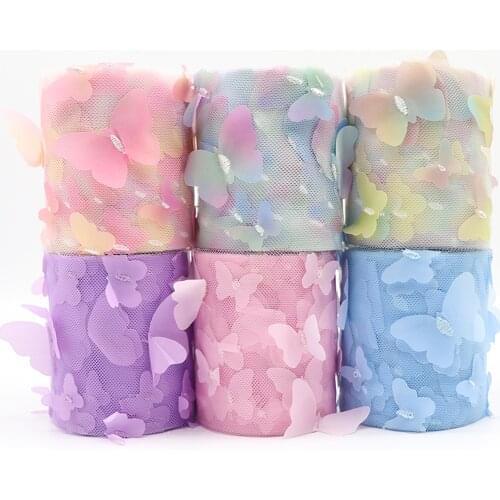 10Yards/Roll 8CM Gradient Colorful Butterfly Tulle Roll Organza Ribbon Party Supplies DIY Hair Bows Handmade Materials Y20210219