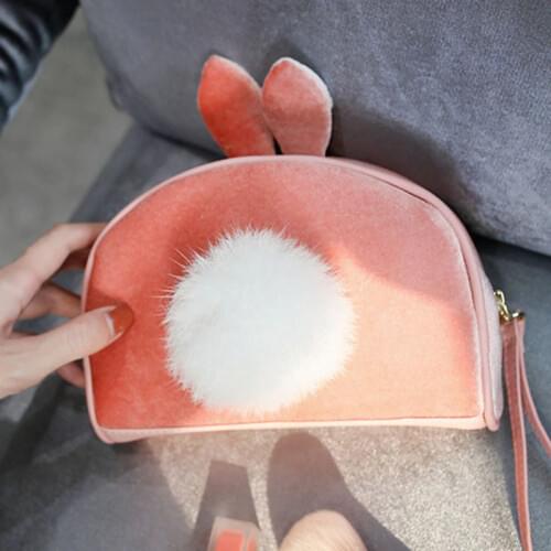 2020 Popular Cute Cartoon Rabbit Hair Ball Plush Bags Mini Kawaii Bunny Cosmetic Bag For Girls Lovers Children Birthday Gifts