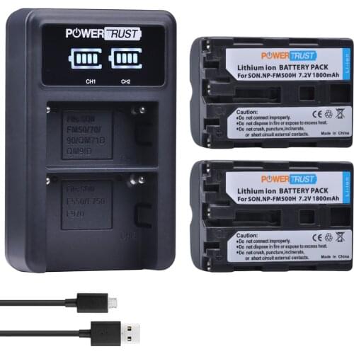 2x 1800mAh NP-FM500H NP FM500H Battery + LED USB Dual Charger for Sony A57 A58 A65 A77 A99 A200 A350 A450 A550 A560 A580 A900