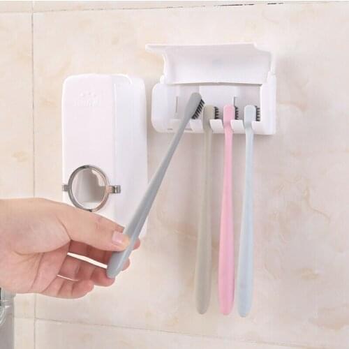 1set Automatic Toothpaste Dispenser Toothbrush Holder Wall Mount Tooth brush Storage Rack Organizer Bathroom Accessories Set