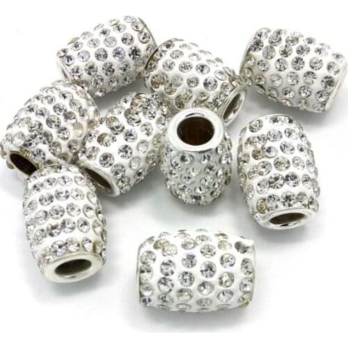 Free Shipping 50pcs 12mm Wholesale Fashion White Big Hole Clay Rhinestone Beads for Eurpean Bracelet jewelry DIY