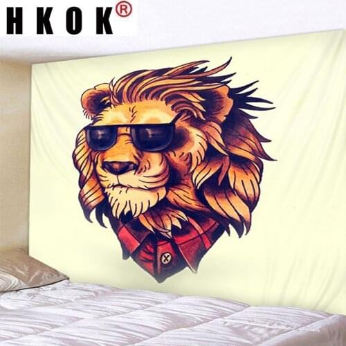 HKOK Glasses Lion Bohemia Tapestry Hanging Covering Rugs Background Cloth Beach Mat Blanket Art Bedroom Living Room Home Decor