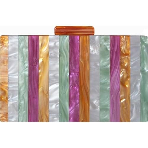 Brand Fashion New Acrylic Women Box Clutch Luxury Colorful Patchwork Party Striped Handbag Woman Cute Casual Wedding Evening Bag