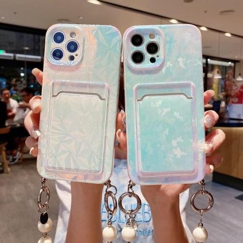 Colorful Diamond Camouflage Pattern Bracelet Phone Cases for iPhone 12 Pro Max 11 X XS Max XR 7 8 Plus Chain Soft IMD Shell