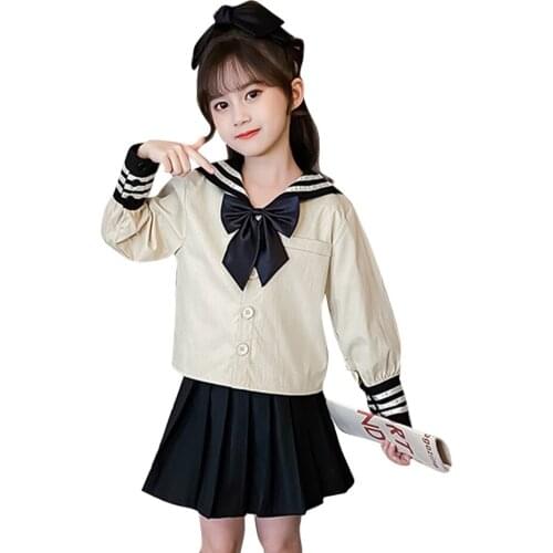 Kids Clothes Girls Striped Blouse + Skirt Clothing For Girls Big Bow Girls Tracksuit Spring Autumn Kids Tracksuit