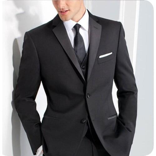 Custom Made Black Wedding Suits for Men Blazer Notched Lapel Slim Fit Groom Tuxedo Costume Homme 3Piece Handsome Terno Masculino