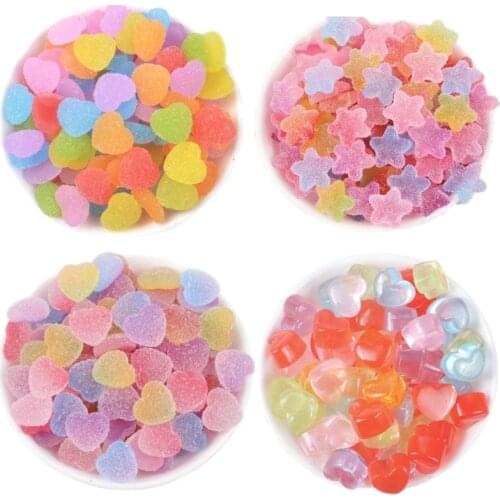 20PCS Simulation Resin Candy Charms Kawaii Heart Star Fudge Accessories For Jewelry Making Childrens Hairpin Candy Charms