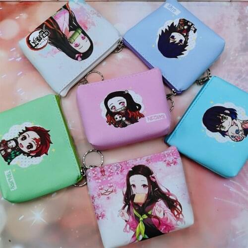 Cartoon Demon Slayer Animation Spot Printing Short Zipper PU Mini Clip Doll Machine Scattered Money Coin Storage Bag Purse