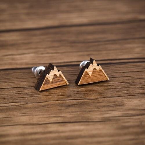 Fashion Vintage Snow Mountain Earrings for Women Girls Boho Wooden Jewelry Simple Geometric Ear Studs Piercing Gift