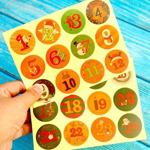 96pcs Advent Calendar Number Stickers 1-24 Merry Christmas Gift Stickers DIY Party Gift Packing Labels Home Decor Seal Sticker