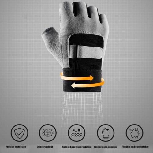 Non-slip Half Finger Gloves with Wrist Wrap Support Padded Fitness Short Open Finger Glove for Riding Sports MC889