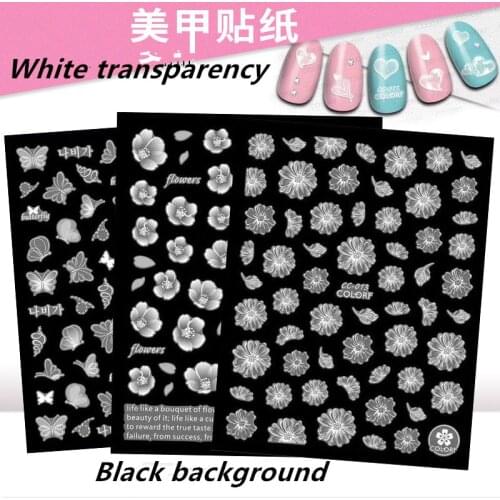Newest CC 013 014 transparent flower design 3D nail sticker decal stamping back gule DIY nail decoration wraps