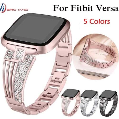 New watch band For fitbit versa 2 smart band strap Stainless Steel Bracelet Wearable Belt with Rhinestone Wristbands Replacement