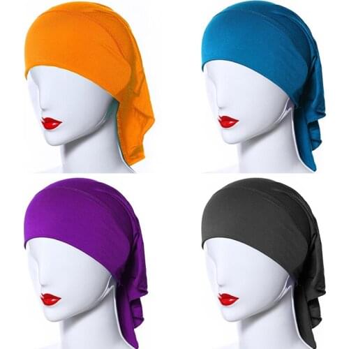 Solid Color Elastic Cotton Turban Hat Women Warm Winter Headscarf Bonnet Inner Hijab Cap Muslim Hijab Female Wrap Head Underscar