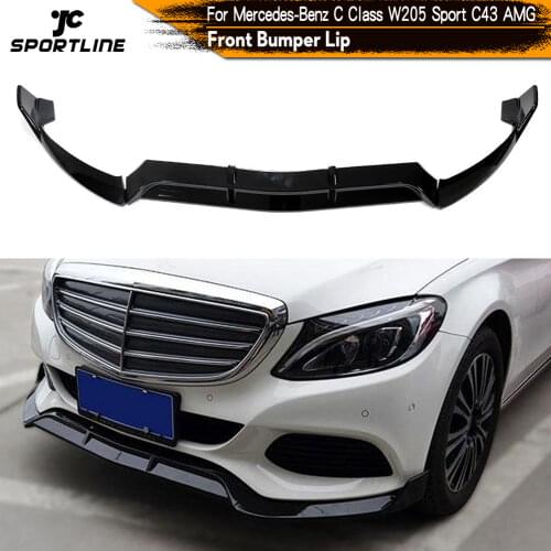 PP Glossy Black Front Bumper Spoiler Splitters for Mercedes-Benz Class W205 C180 C200 C300 Sport C43 AMG 2015 - 2018 3PCS Style