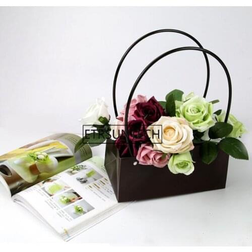 Portable Flower Box Packaging Flower Basket Gifts Waterproof PVC Plastic Bag Florist Supplies 100pcs