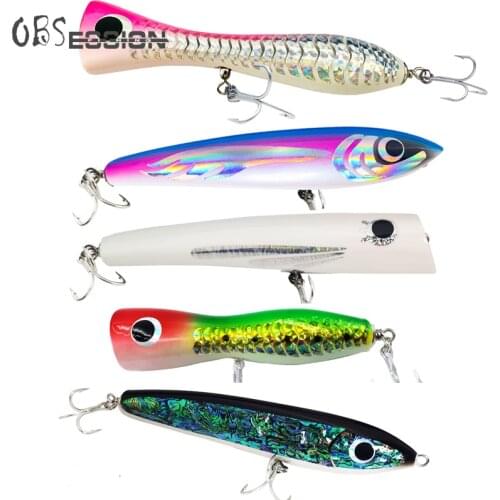 Wooden GT Surface Trolling Lure 70g90g120g140g Saltwater Deep Sea Fishing Popping Pencil Bait with Origin Treble hooks Stickbait