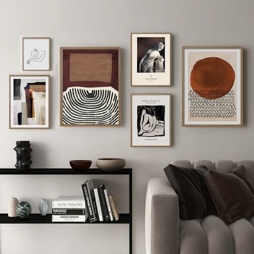 Simple modern abstract geometry Nordic retro posters orange art living room decorative painting hanging picture painting core