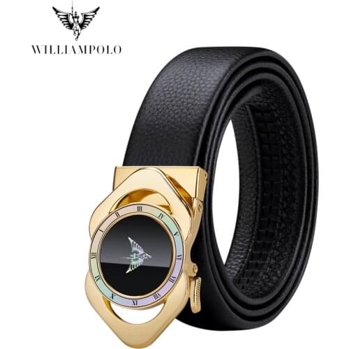 WILLIAMPOLO Mens Belt Fashion Genuine Leather Slide Ratchet Belt Dress For Men Trim to Fit Automatic Buckle Belts 20591-93P