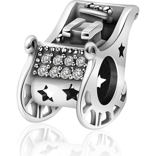 2020 DIY New Christmas Car Hollow Star Zircon Charm 100% 925 Sterling Silver Beads Fit Original Design Bracelet 1601-1620