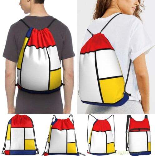 In The Style Of Mondrian Women Drawstring Sackpack Gym Bags Men Outdoor Travel Backpacks For Training Fitness Swimming Bag