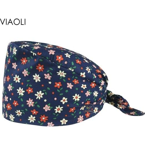 VIAOLI-wholesale Laboratory Head Scrub accessories scrub hat cotton Floral printing scrub cap Pet shelter work Dust-proof hat