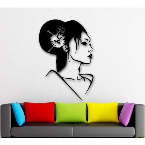 Wall Stickers Vinyl Decal Geisha Oriental Japan Sexy Girl Beautiful Woman Salon Wall Decals Flower Removable DIY Wallpaper D300