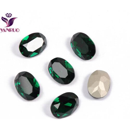 YANRUO 4120 Oval Emerald Fancy Glass Beads Diamond Sewing Rhinestones Glass DIY Base Ornaments Claw Setting