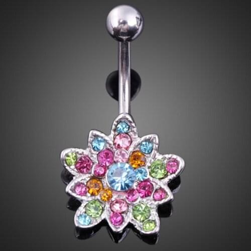 Women Belly Button Ring Barbell Crystal Lotus Flower Pendant Lady Navel Body Piercing Jewelry NYZ Shop