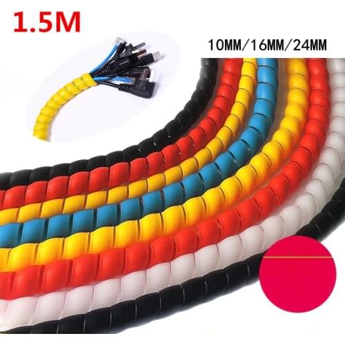 1.5M Spiral Wrapping Bands Flame Retardant Colorful Spiral Bands Cable Casing Cable Sleeves Winding Pipe 10mm/16mm/24mm