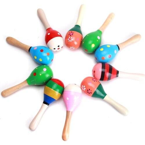 2020 Baby Holding Educational Toy Musical Instrument Exquisite Wooden Cartoon Sand Ball Hammer Exercise Hearing Rattle