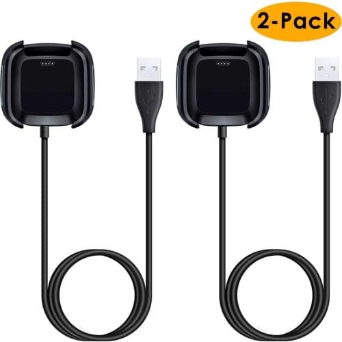 2-Pack USB Replacement Charging Cable Dock Cord Station Cradle Adapter Accessories Compatible with For Fitbit Versa Smartwatch