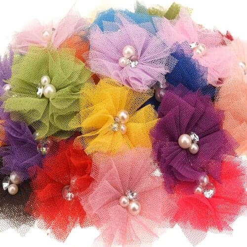 320pcs Boutique Hair accessories Mesh Flower Cute DIY Flowers Accessory Headwrap No Barrette Wedding decoration flower