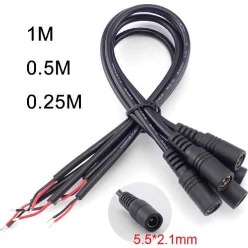 5pcs 0.25M/0.5M/1M DC 12V 5.5*2.1mm Power Cable Extension Female Connector Power Supply Adapter for CCTV Camera LED Strip Light