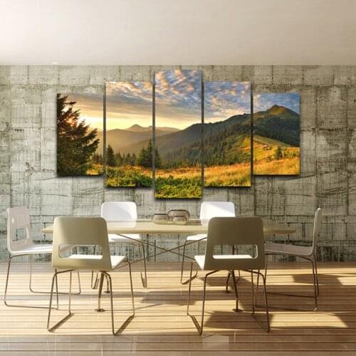 5 Piece HD Print Painting Canvas Home Decor Sunset Mountain Clouds Green Nature Landscape Poster Modular Wall Art Pictures