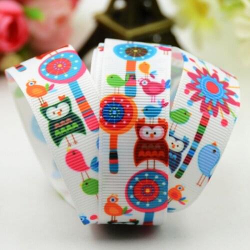 22mm 25mm 38mm 75mm Ruban satin OWL Cartoon Character printed Grosgrain Ribbon party decoration X-01276 10 Yards