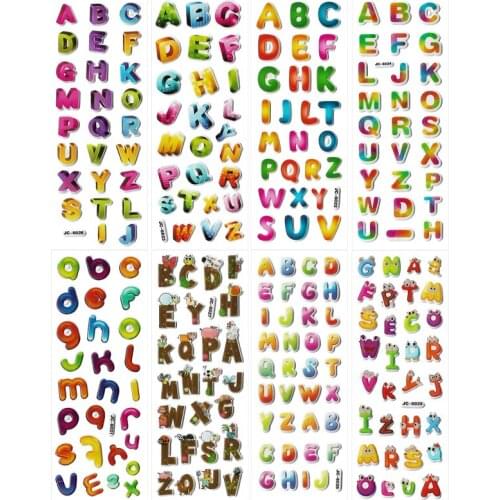 8 Sheets Alphabet 3D Stickers Kids Toddlers Puffy Stickers Scrapbook Journal Decoration Children Early Education Cognition Toys