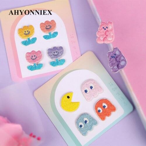 AHYONNIEX 1 Set Cartoon Flower Bear Candy Embroidery Patches for Bag Jeans Cute Iron On Patches for Clothes Small DIY Patches