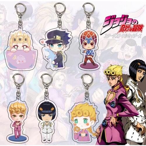 JoJos Bizarre Adventure Keychain Anime Q Version Figures Props Cosplay Key Chain Cartoon Print Transparent Acrylic Key Ring Gift