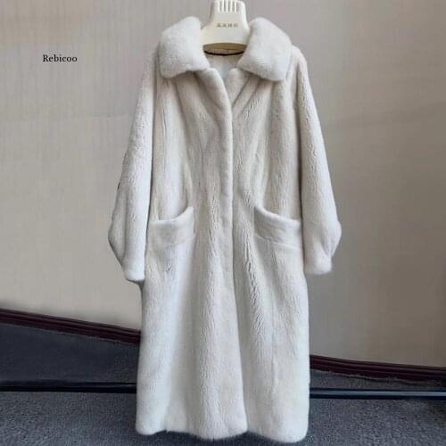 Long style women fashoin Luxurious Imported fake Mink Fur Coats Winter Warm Thick Jacket Top Quality turn down collar full pelt