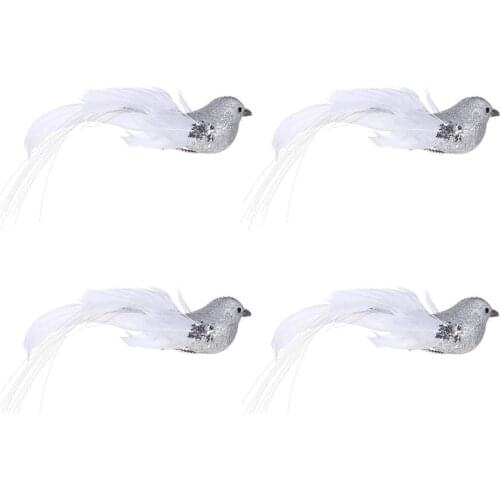 4pcs Christmas Decorative Artificial Birds Craft Foams Bird with Glitter Sequins